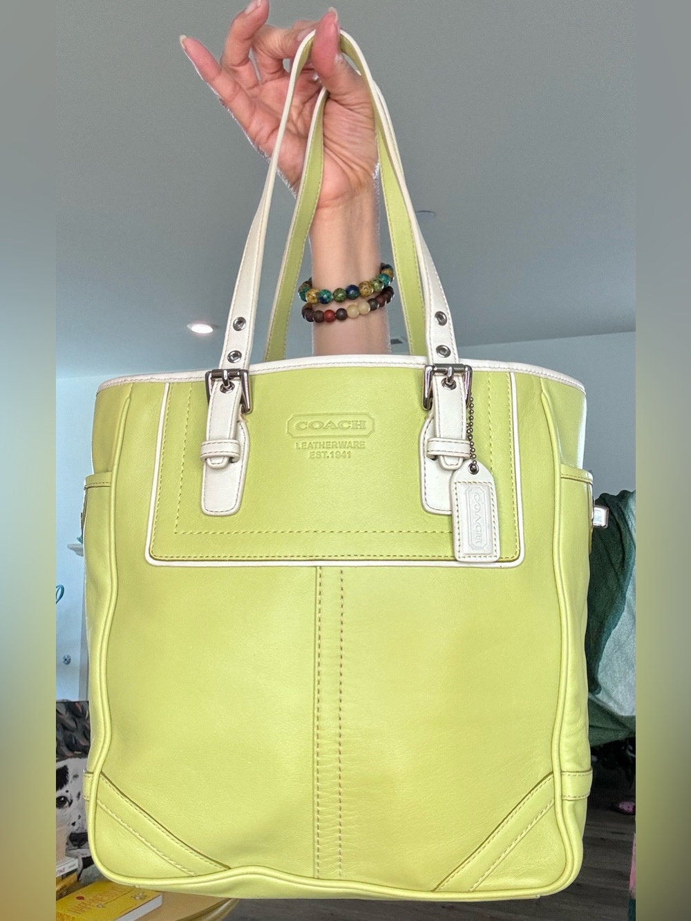 Coach Hampton Vintage Gallery tote lime green EUC